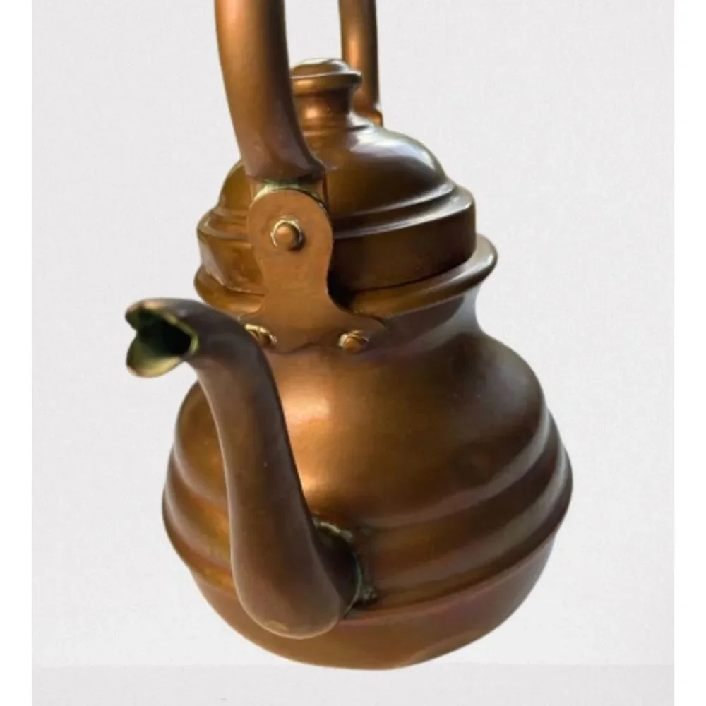 Vintage Copper Small Tea Kettle Gooseneck Spout w/Functional Swing Handle Petina